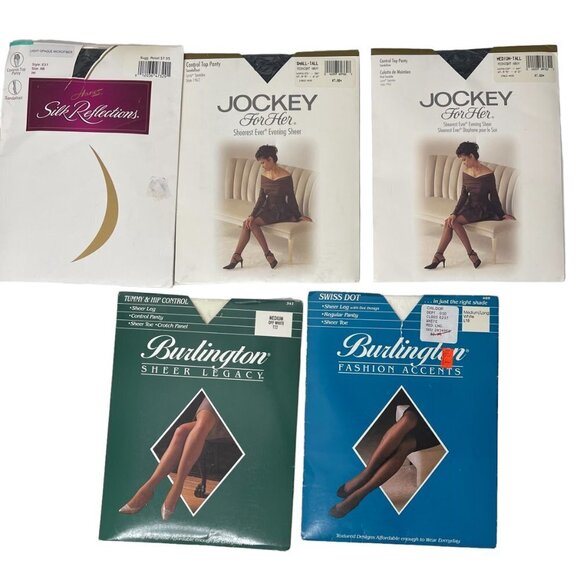 Vintage Pantyhose Lot 90s Deadstock Burlington Jockey Hanes Silk Reflections 5PC - Picture 1 of 8